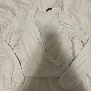 White Wrap Long Sleeve Top
